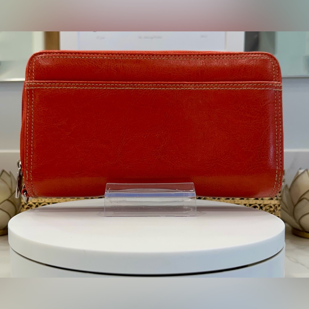 Buxton - Burnt Sienna Leather Zip-Around Wallet Mesh Pocket, Frames - NWOT